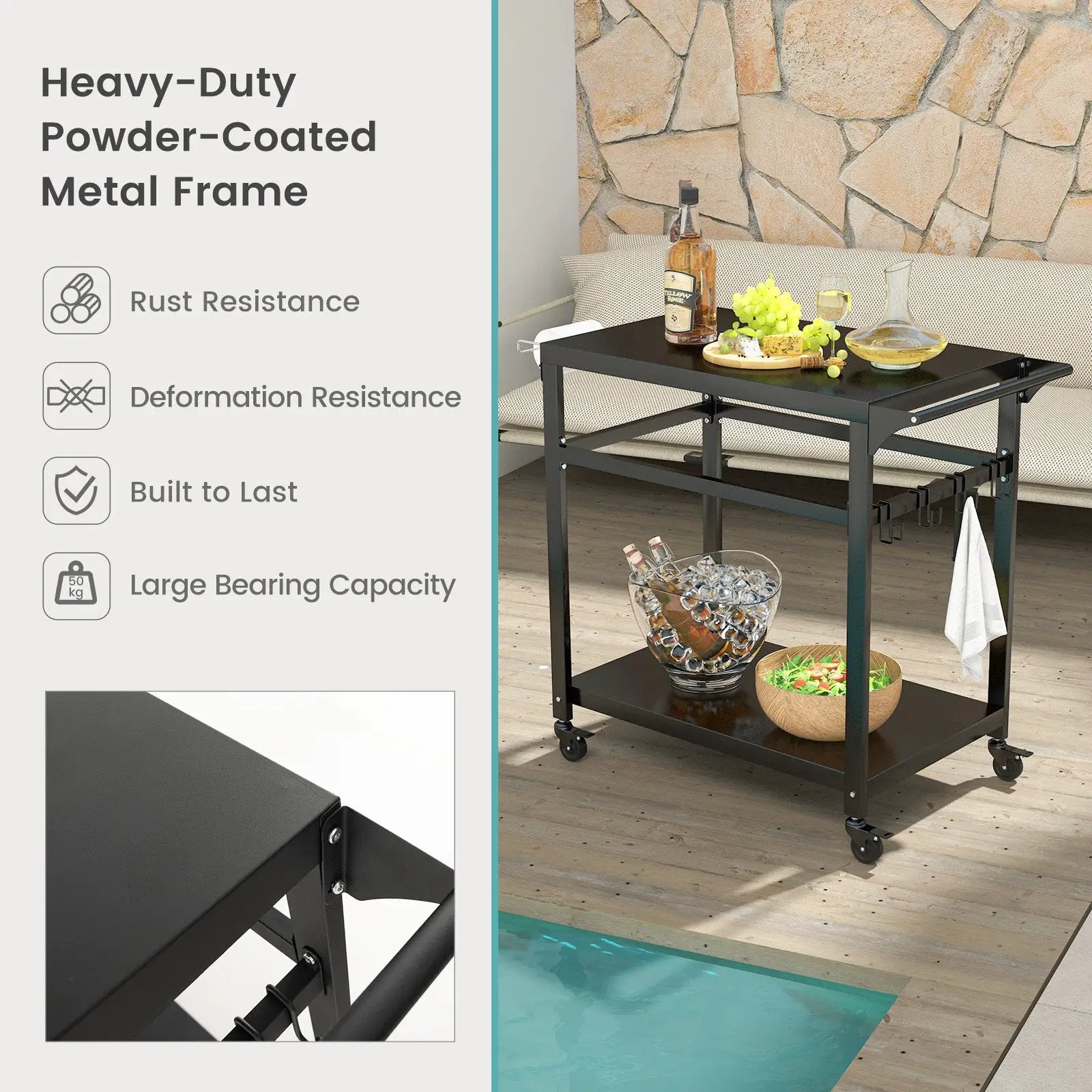 Double-Shelf Movable BBQ Cart with 4 Lockable Wheels by DirectDeals