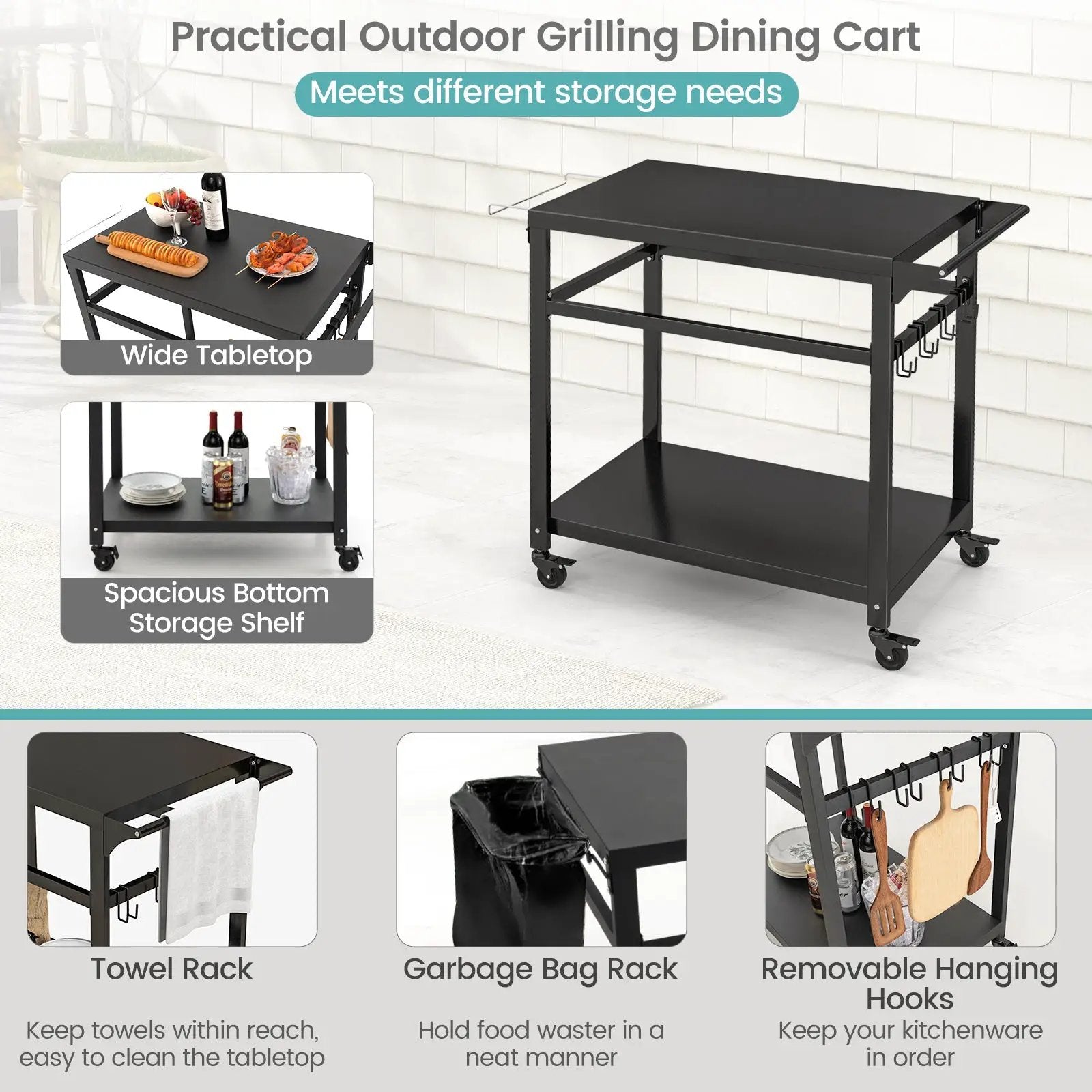 Double-Shelf Movable BBQ Cart with 4 Lockable Wheels by DirectDeals