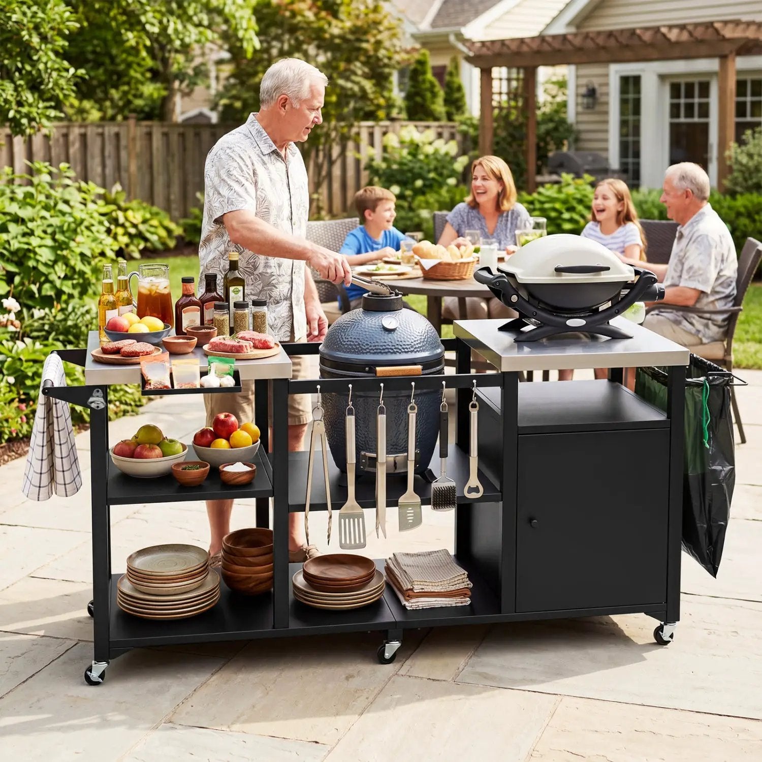 Outdoor Grill Cart with Stainless Steel Tabletop & Cabinet by DirectDeals