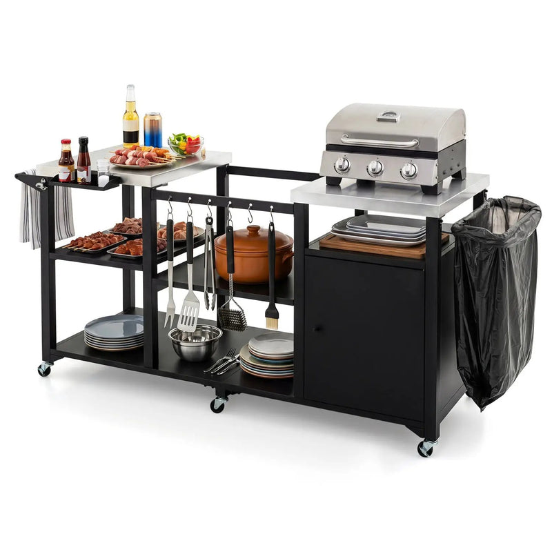 Outdoor Grill Cart with Stainless Steel Tabletop & Cabinet by DirectDeals