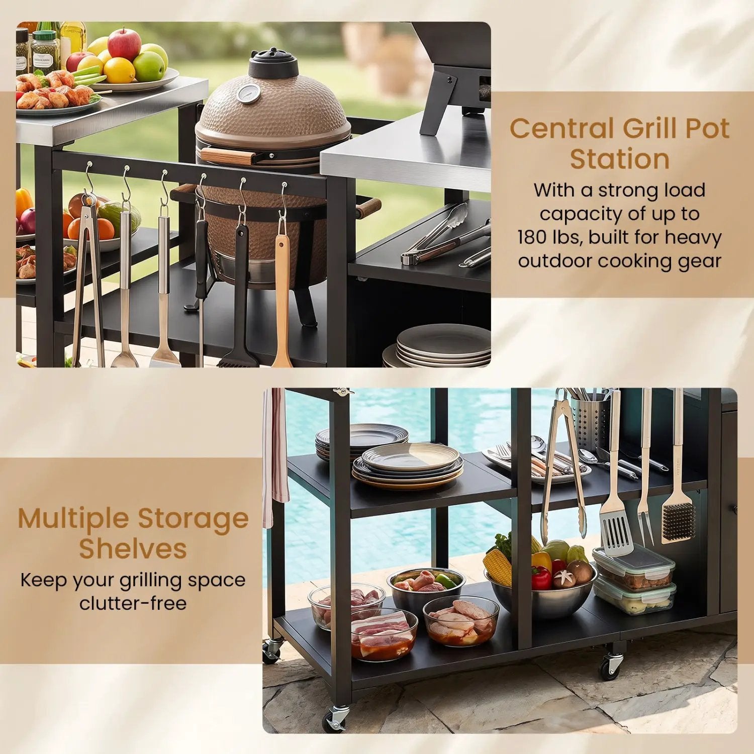 Outdoor Grill Cart with Stainless Steel Tabletop & Cabinet by DirectDeals