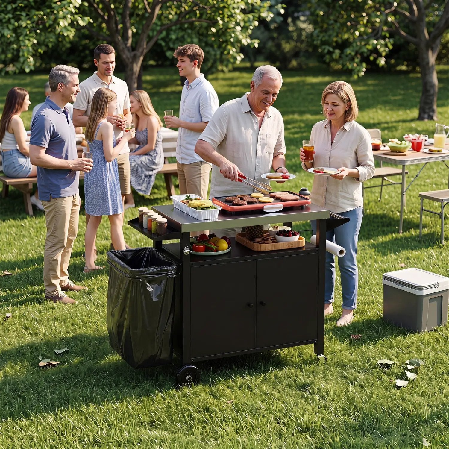 Outdoor Grill Cart with Stainless Steel Top & Storage Cabinet by DirectDeals