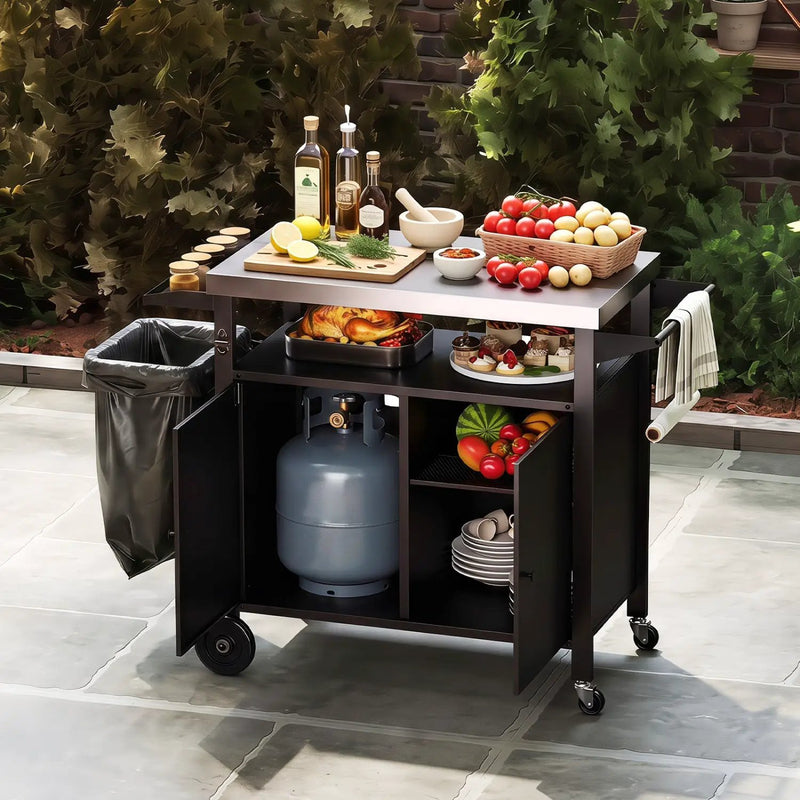 Outdoor Grill Cart with Stainless Steel Top & Storage Cabinet by DirectDeals