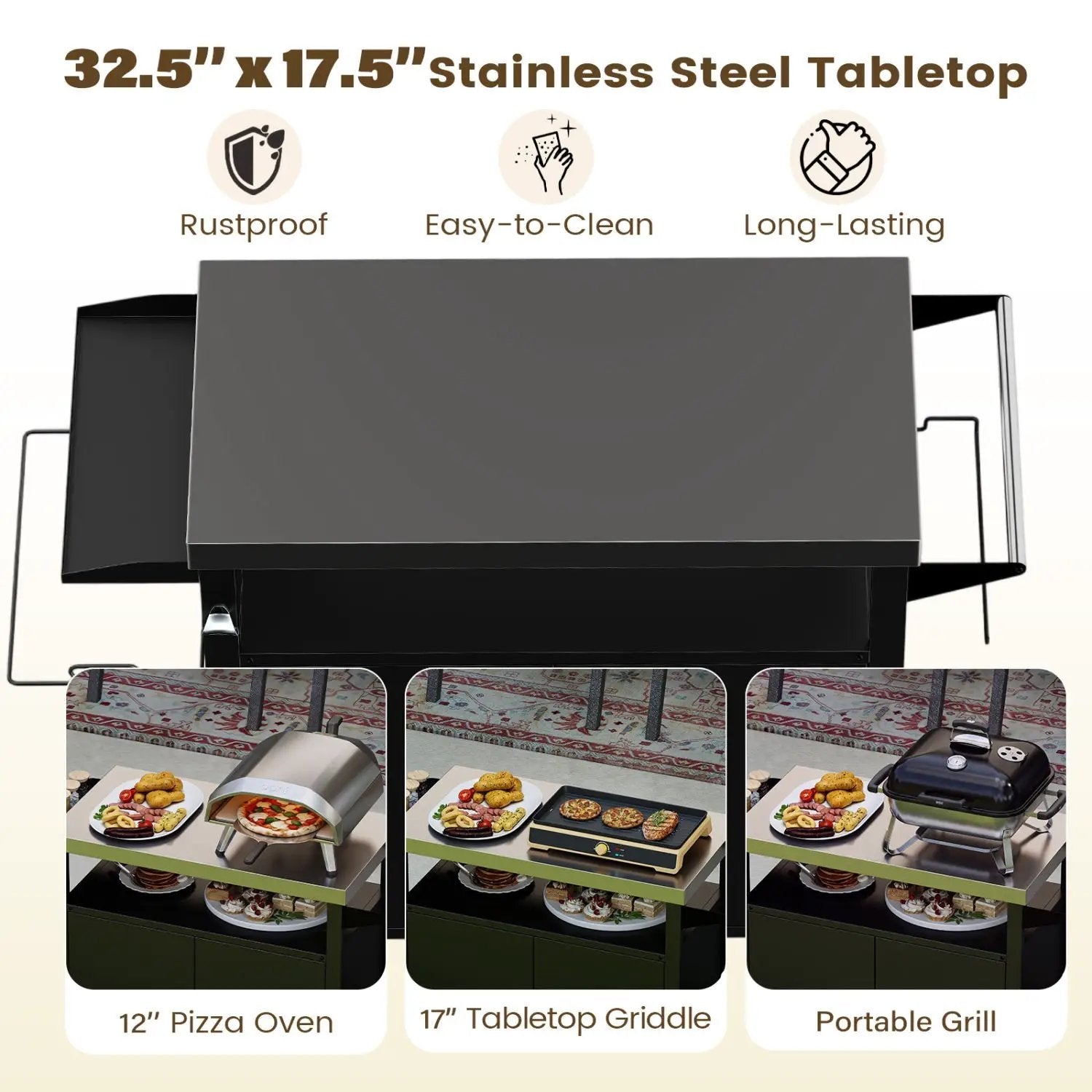 Outdoor Grill Cart with Stainless Steel Top & Storage Cabinet by DirectDeals