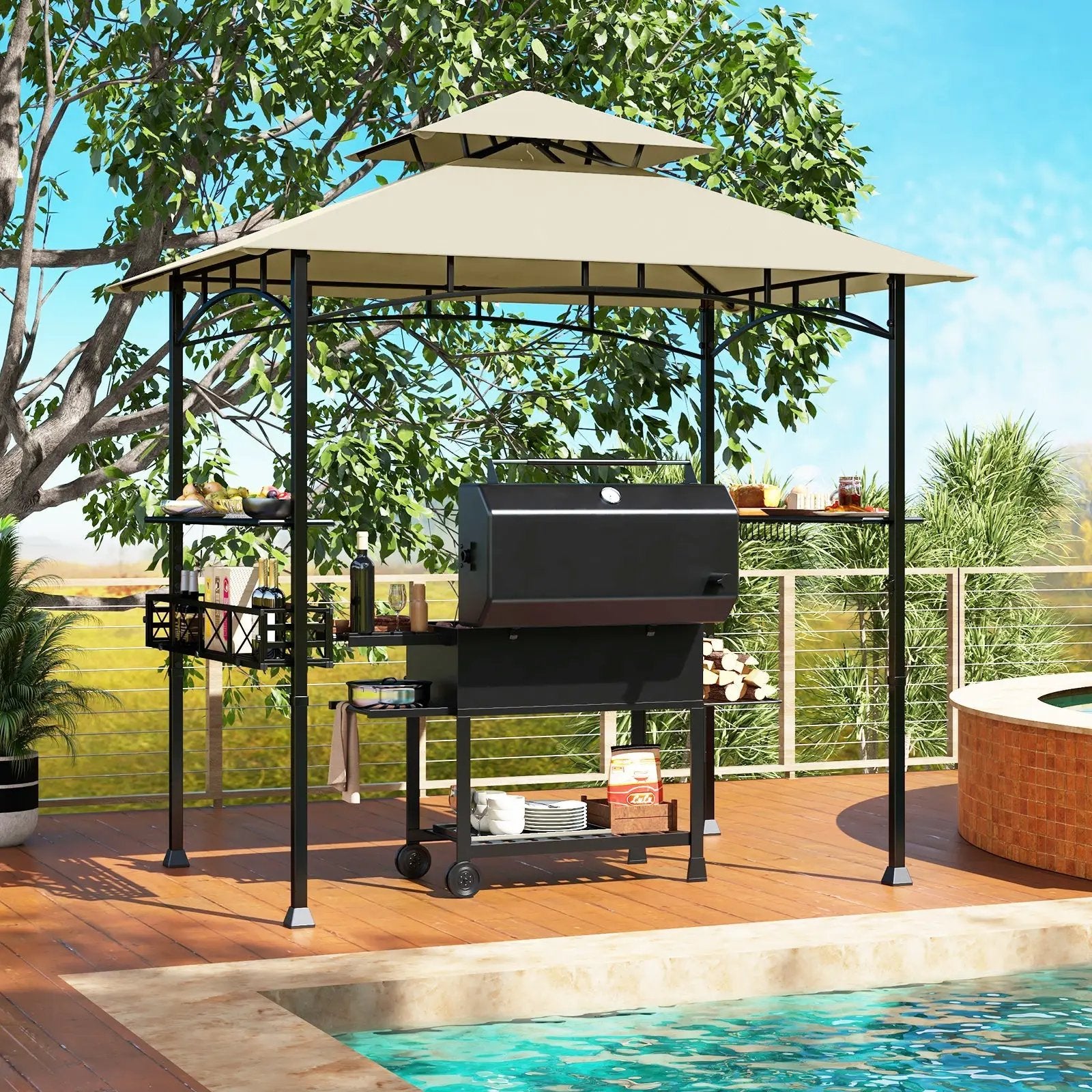 Outdoor Side Table with LED Warm Light and Tempered Glass Top by DirectDeals