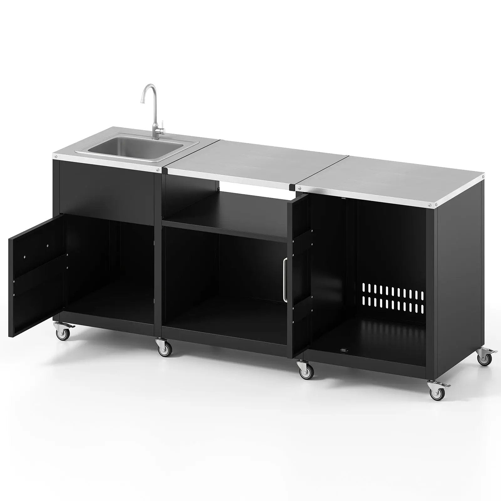 Outdoor Grill Table with Sink and Drainage Heavy Duty Metal Grill Cart-Black by DirectDeals