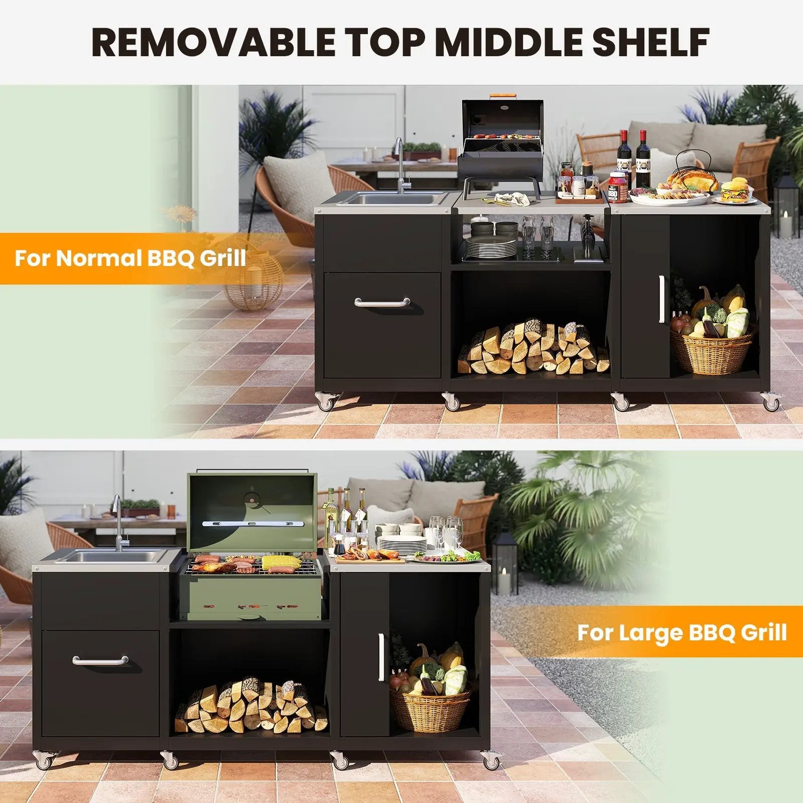 Outdoor Grill Table with Sink and Drainage Heavy Duty Metal Grill Cart-Black by DirectDeals