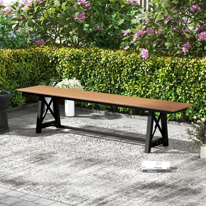 3-4 Person Outdoor HDPE Bench with Metal Frame-Brown by DirectDeals