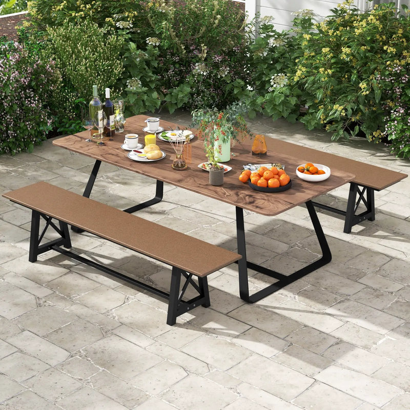 3-4 Person Outdoor HDPE Bench with Metal Frame-Brown by DirectDeals
