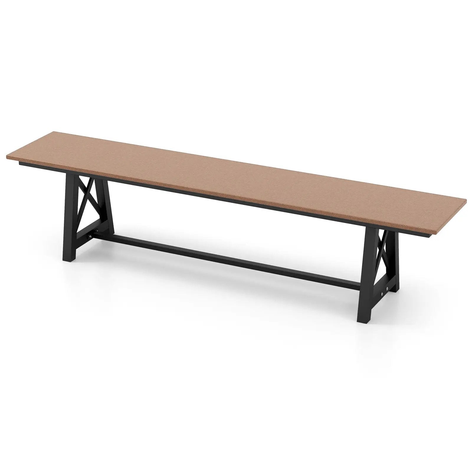 3-4 Person Outdoor HDPE Bench with Metal Frame-Brown by DirectDeals