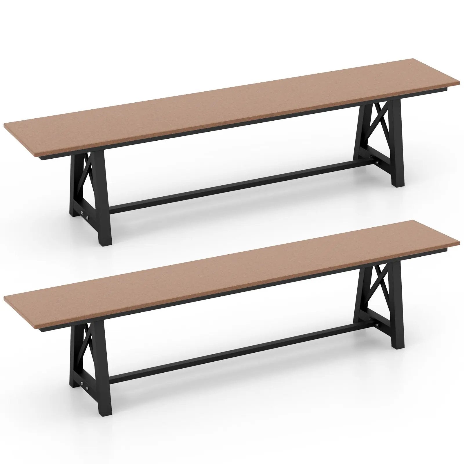 3-4 Person Outdoor HDPE Bench with Metal Frame-Brown by DirectDeals
