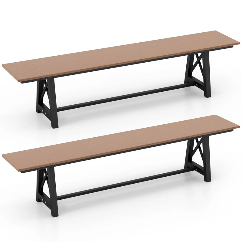 3-4 Person Outdoor HDPE Bench with Metal Frame-Brown by DirectDeals