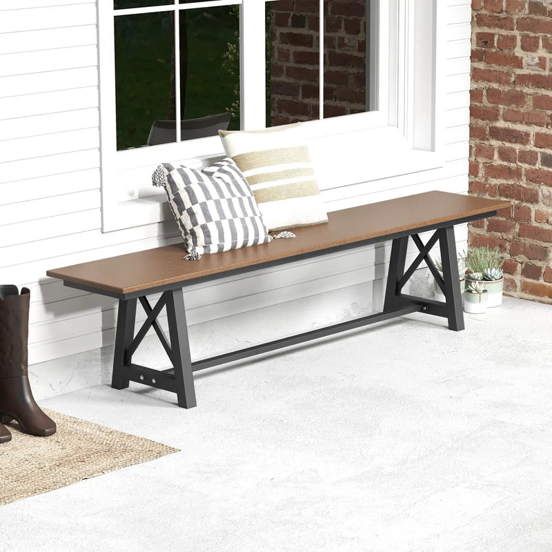 3-4 Person Outdoor HDPE Bench with Metal Frame-Brown by DirectDeals
