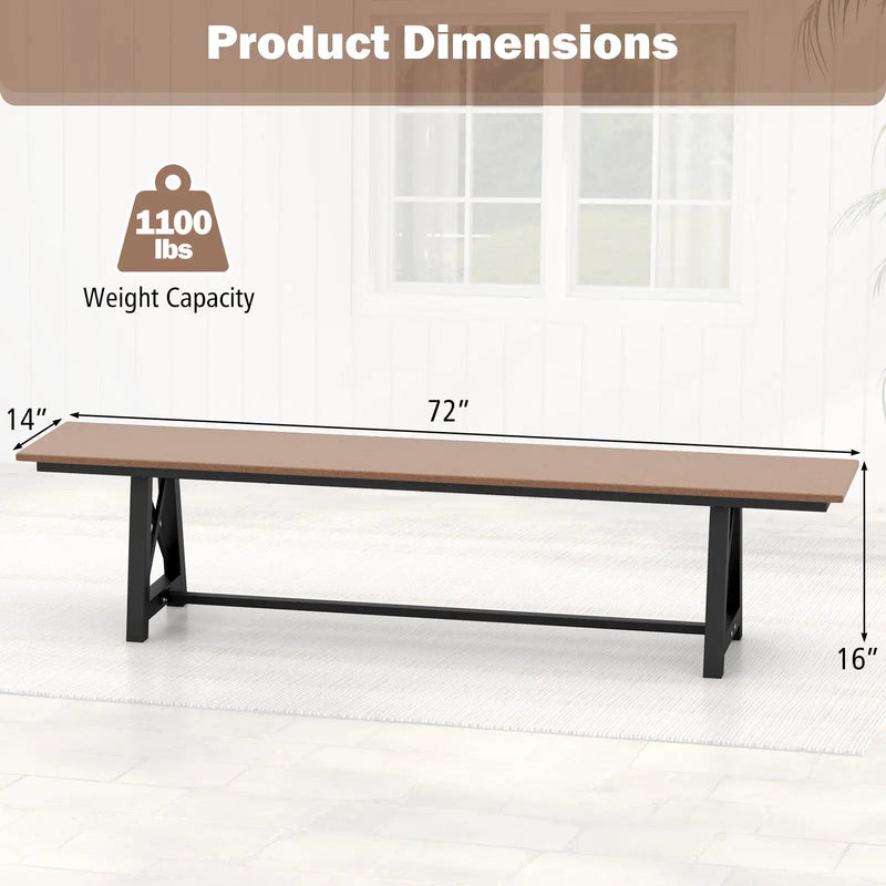 3-4 Person Outdoor HDPE Bench with Metal Frame-Brown by DirectDeals