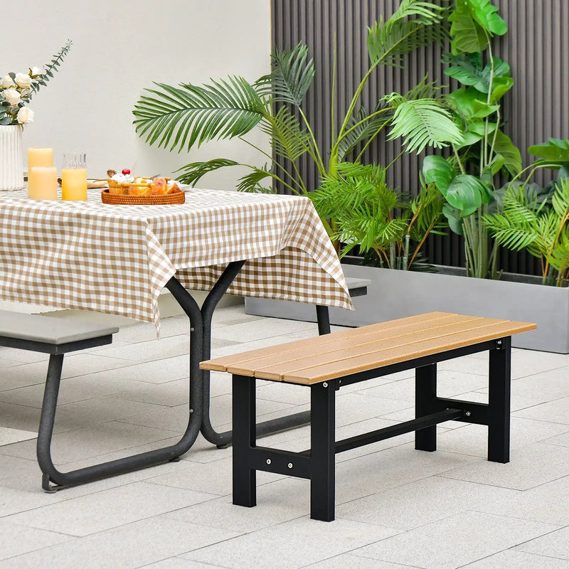 47 Inch Outdoor Chair with Slatted Seat Plastic Coated Iron Frame by DirectDeals