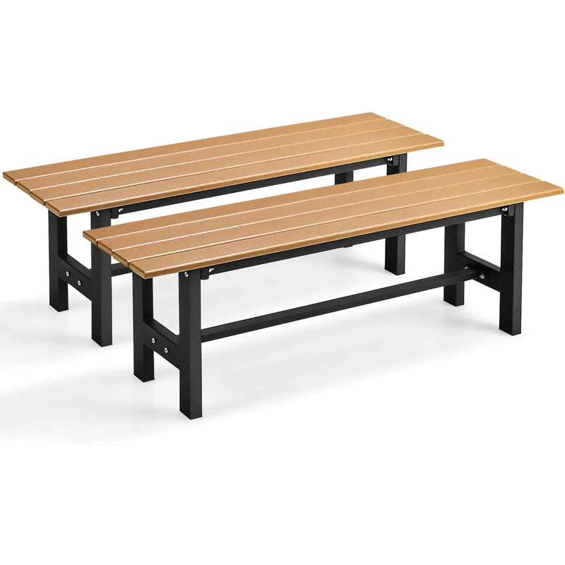 47 Inch Outdoor Chair with Slatted Seat Plastic Coated Iron Frame by DirectDeals