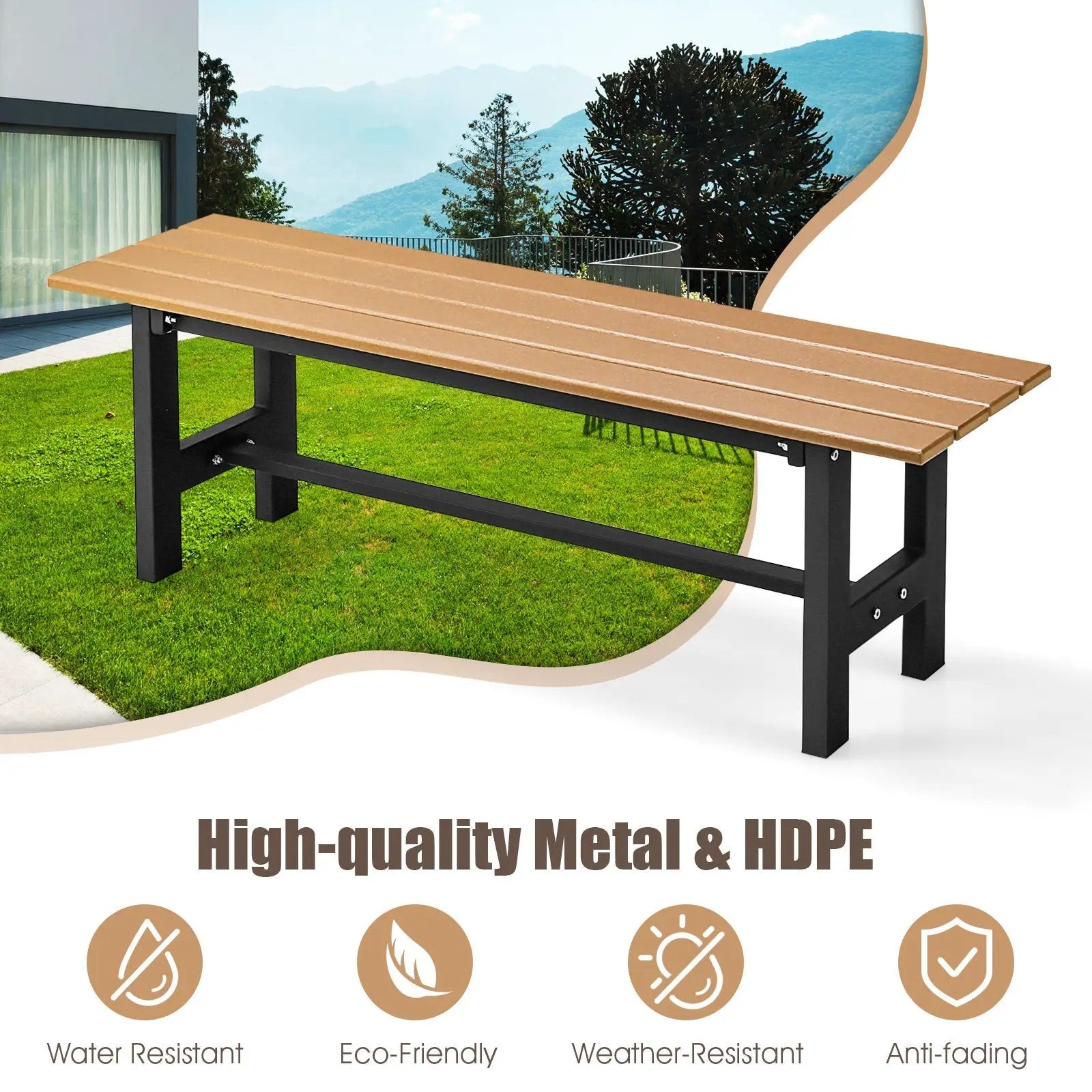 47 Inch Outdoor Chair with Slatted Seat Plastic Coated Iron Frame by DirectDeals