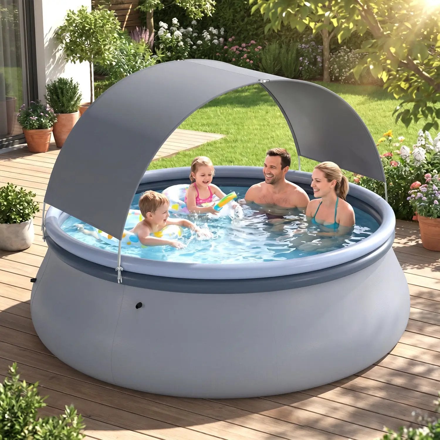 Inflatable Pool with Sunshade Canopy for Outdoor Use by DirectDeals