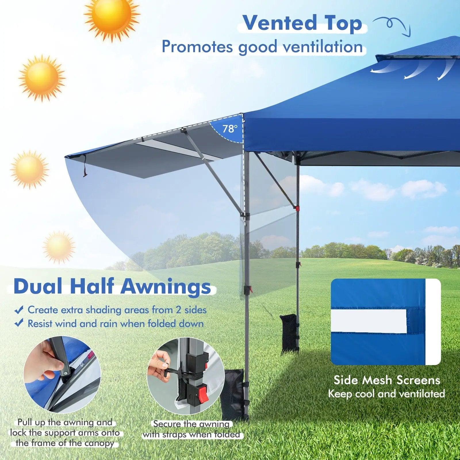 10 x 17.6 Feet Outdoor Instant Pop-up Canopy Tent with Dual Half Awnings by DirectDeals