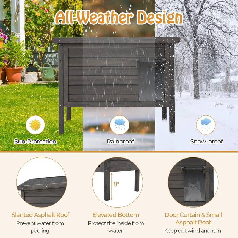 Outdoor Insulated Cat House with All-Round Foam Insulated for Winter-Gray by DirectDeals