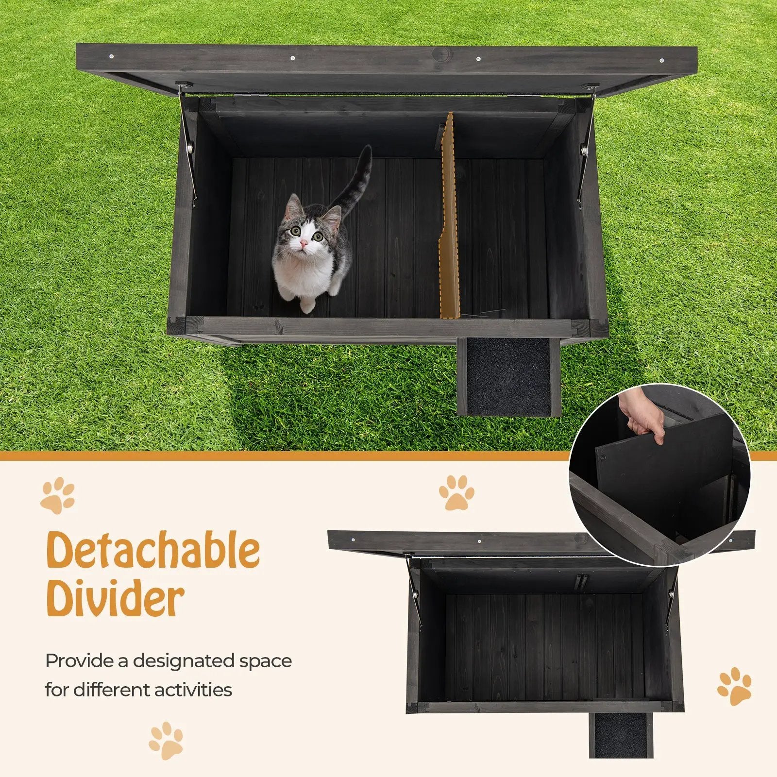 Outdoor Insulated Cat House with All-Round Foam Insulated for Winter-Gray by DirectDeals