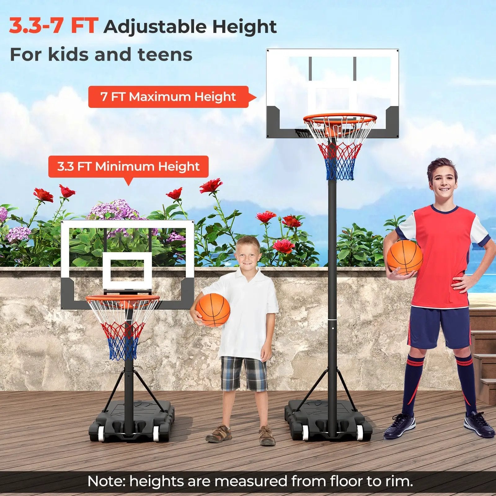 3.3-7 Feet Portable Adjustable Outdoor Kids Basketball Hoop Goal System by DirectDeals