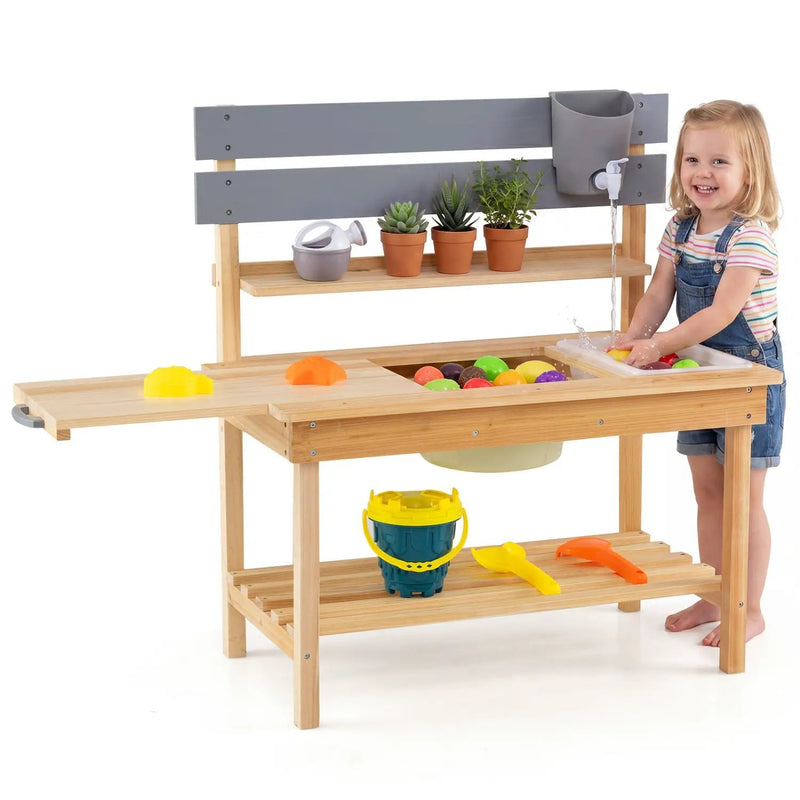 Outdoor Kids Mud Kitchen with Extended Tabletop and Water Tank by DirectDeals