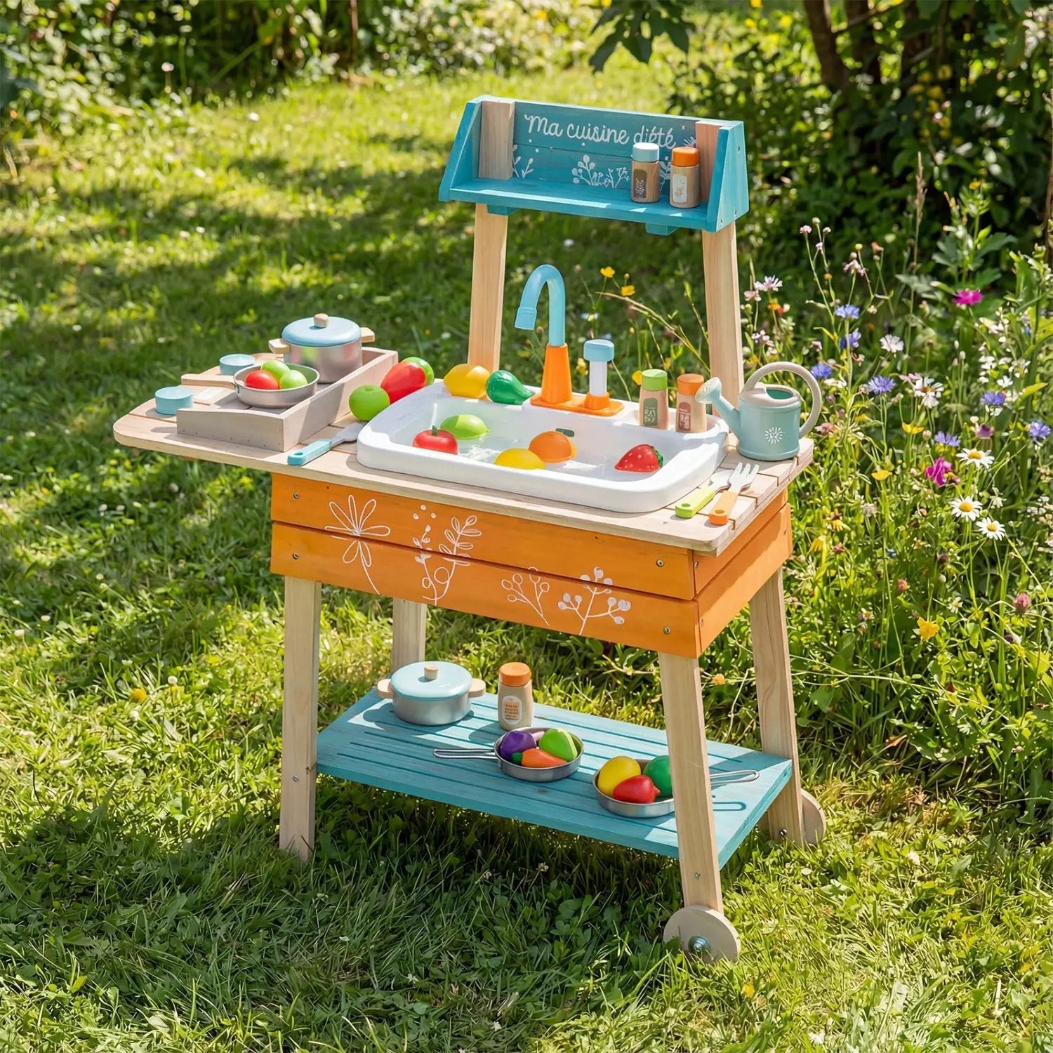 Outdoor Kids Play Kitchen Set Wooden Toy Kitchen Playset with Removable Sink by DirectDeals