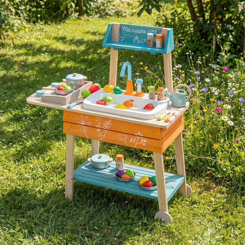Outdoor Kids Play Kitchen Set Wooden Toy Kitchen Playset with Removable Sink by DirectDeals
