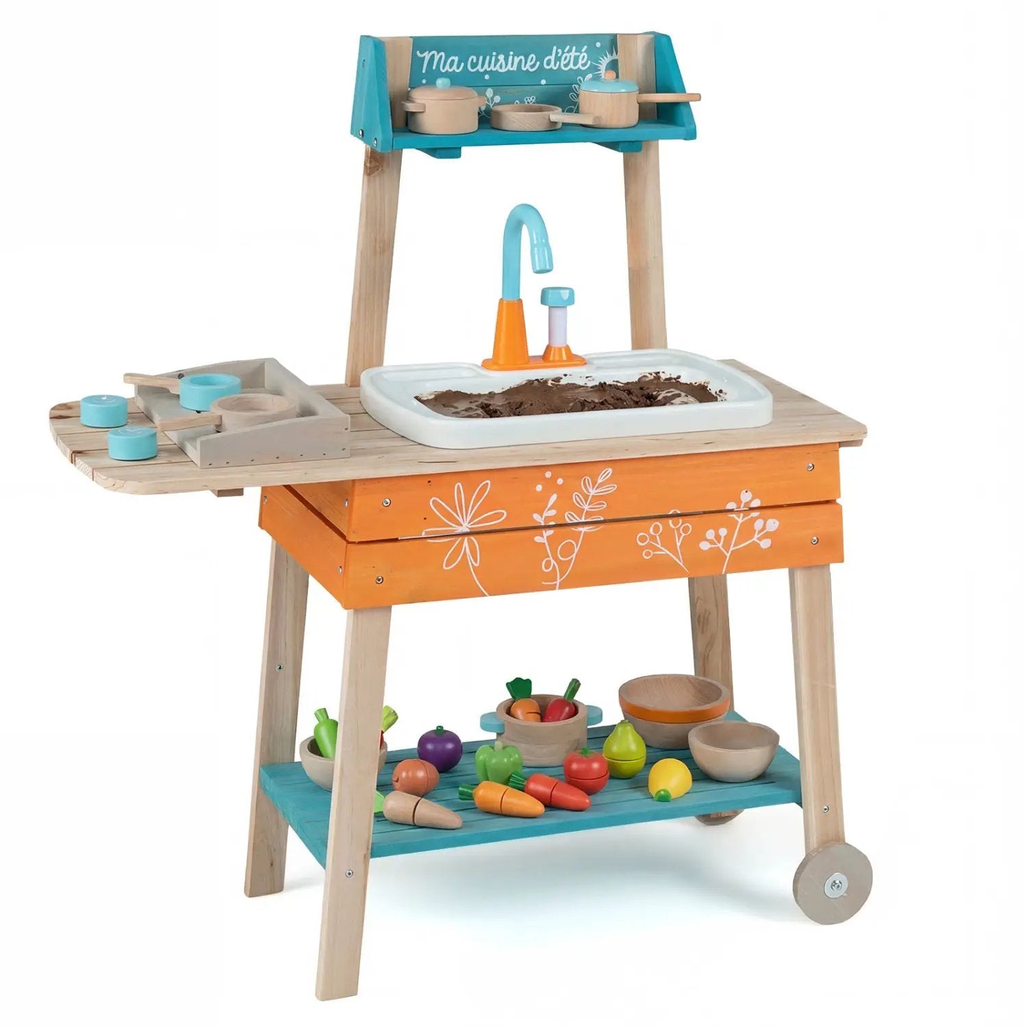 Outdoor Kids Play Kitchen Set Wooden Toy Kitchen Playset with Removable Sink by DirectDeals