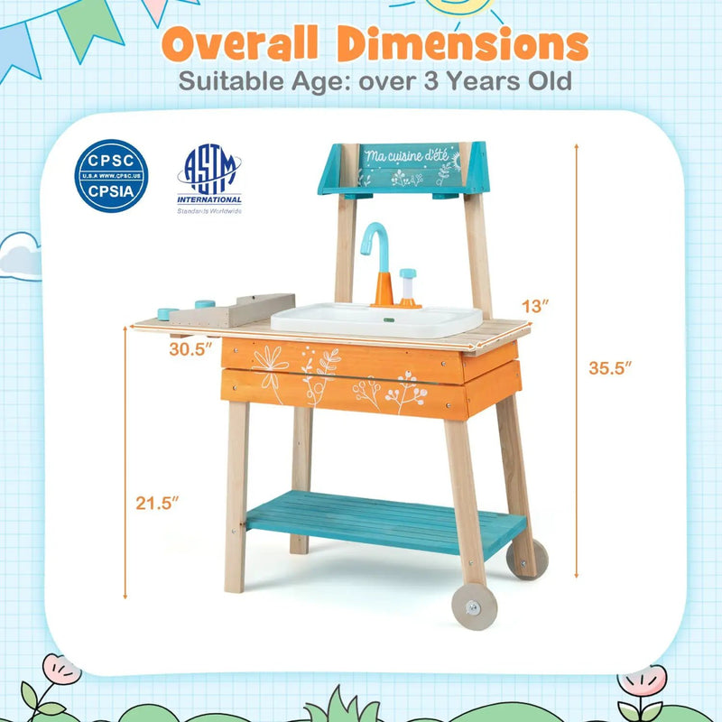 Outdoor Kids Play Kitchen Set Wooden Toy Kitchen Playset with Removable Sink by DirectDeals