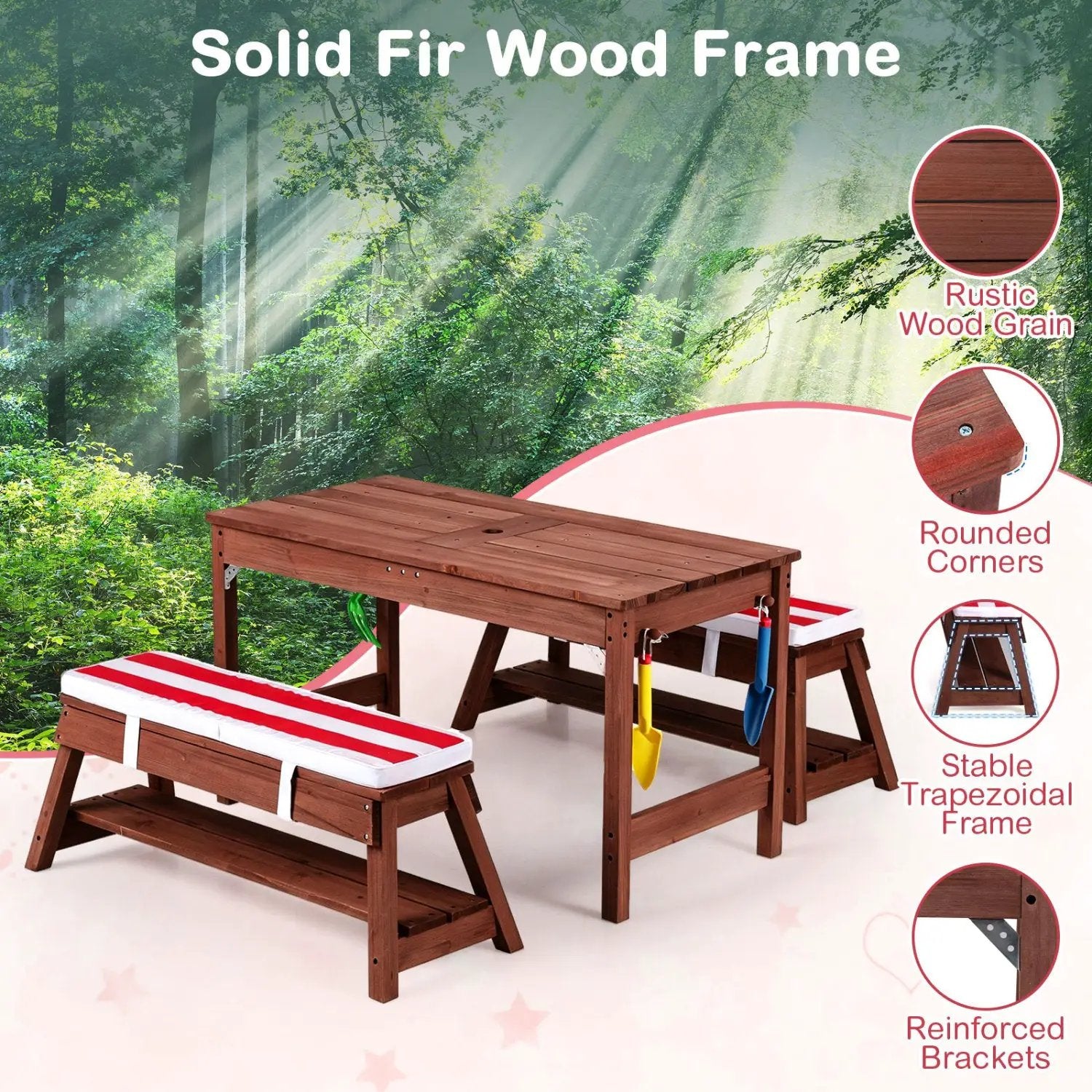 Kids Wooden Picnic Table Set with Umbrella and Sand Boxes by DirectDeals