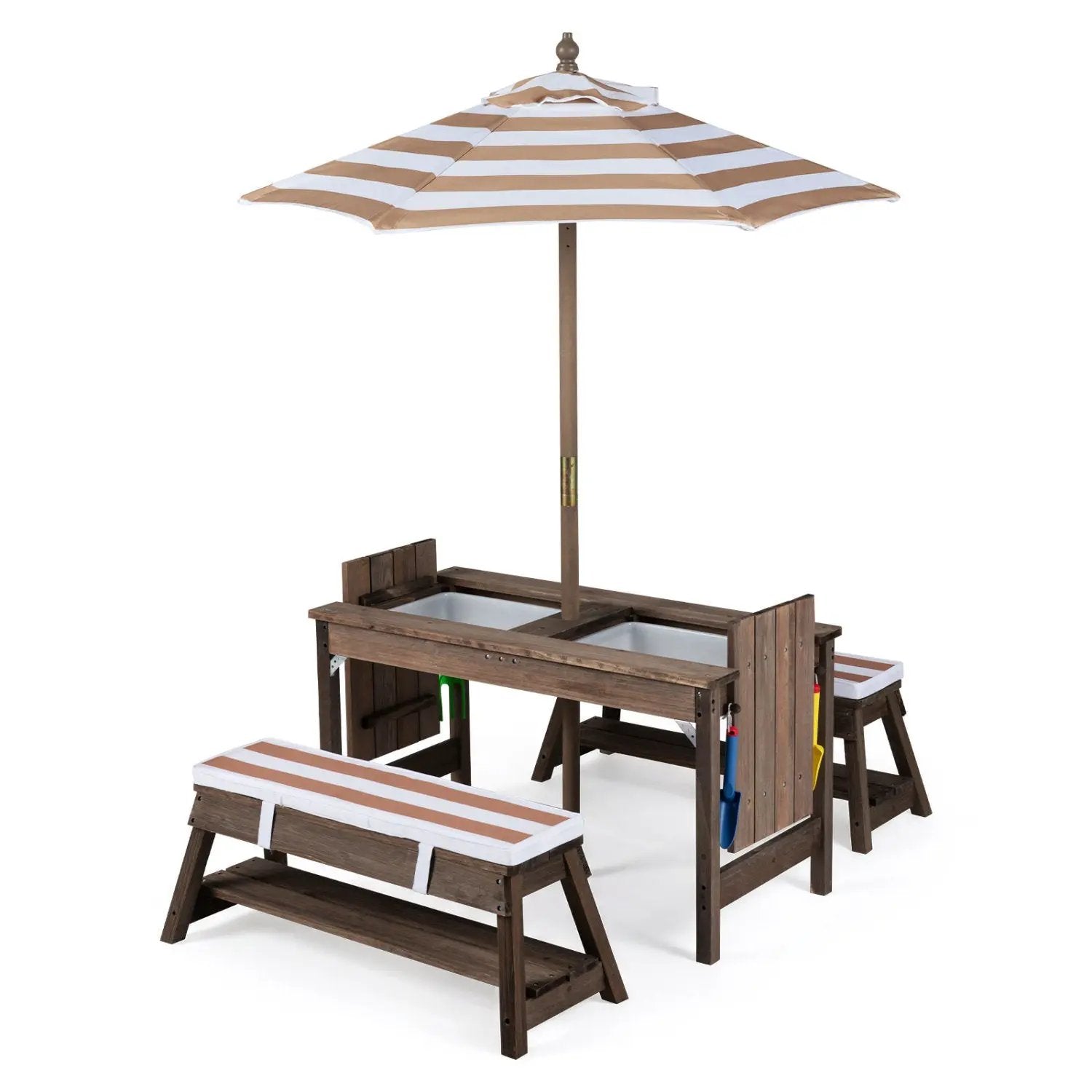 Kids Wooden Picnic Table Set with Umbrella and Sand Boxes by DirectDeals