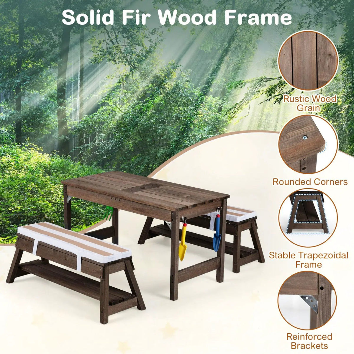 Kids Wooden Picnic Table Set with Umbrella and Sand Boxes, photo 14 of 16