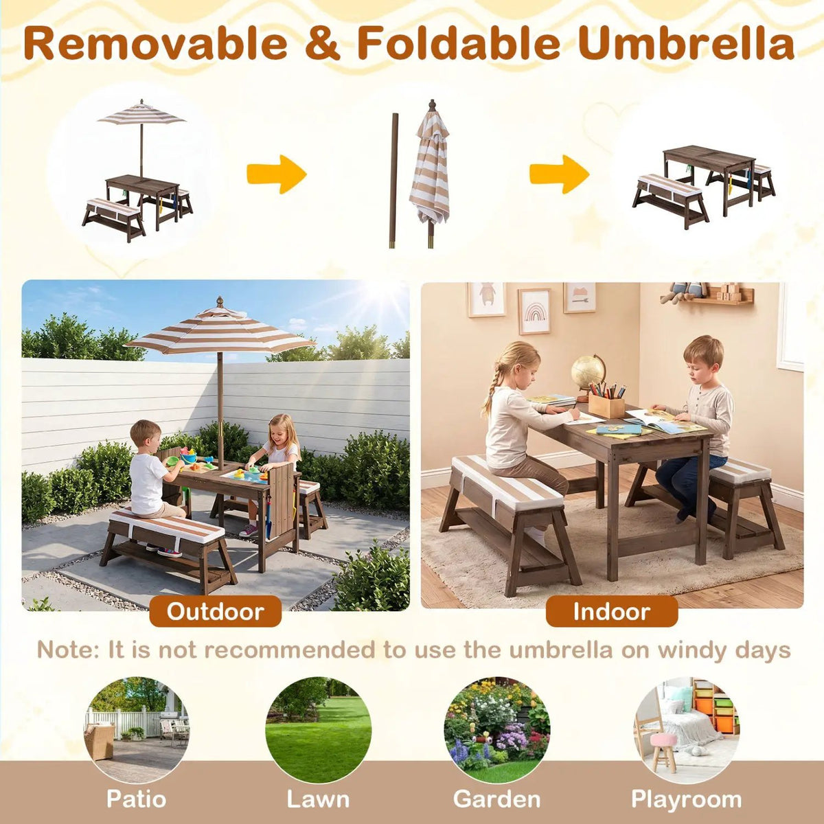 Kids Wooden Picnic Table Set with Umbrella and Sand Boxes, photo 15 of 16
