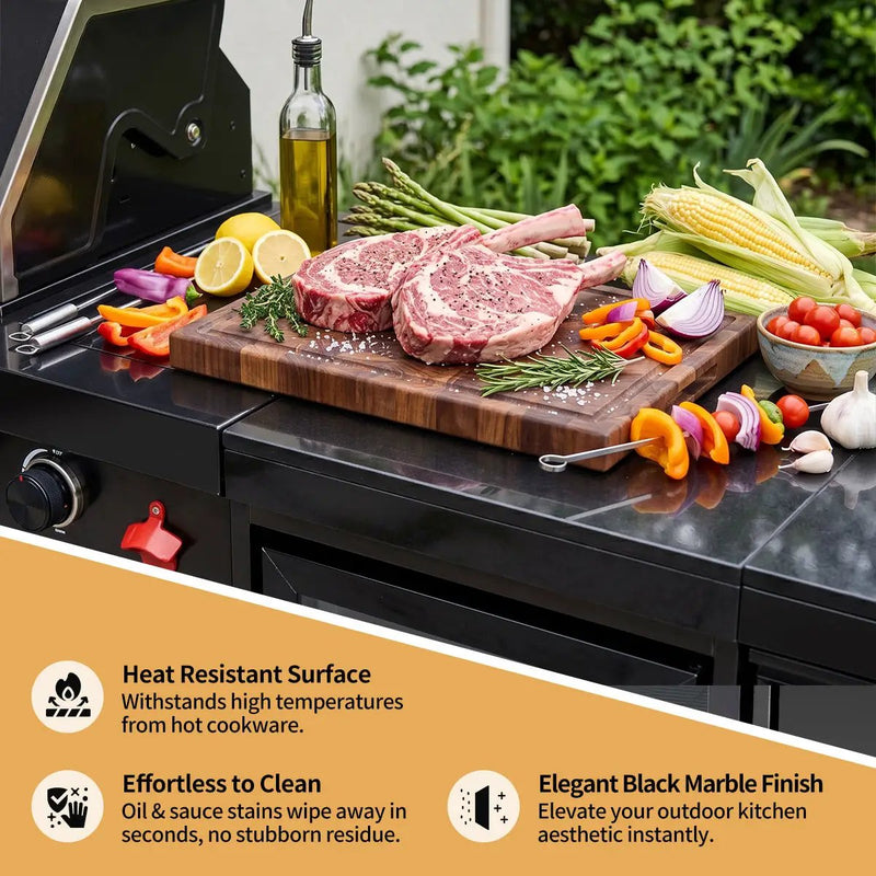 63" 6-Burner 85,000 BTU Black Outdoor Kitchen Island Grill + Marble Countertops by Chery Industrial
