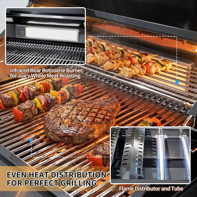 104" 4-Burner 72,000 BTU Black Outdoor Kitchen Bar Barbecue Island Grill + Wine Cooler + Sink by Chery Industrial