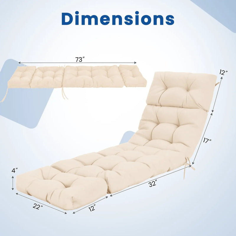 Outdoor Lounge Chaise Cushion 73"x22" with High Back String Ties by DirectDeals
