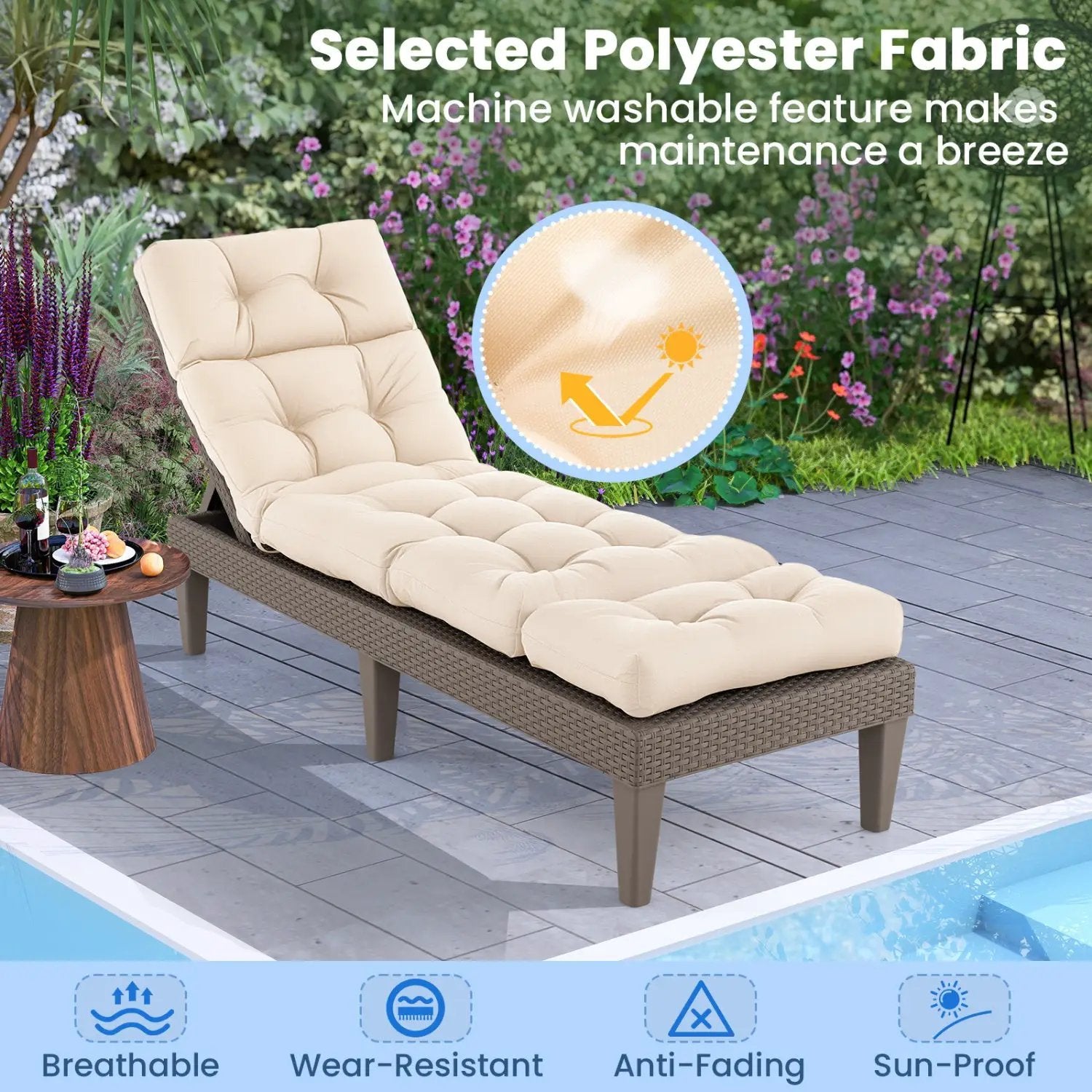 Outdoor Lounge Chaise Cushion 73"x22" with High Back String Ties by DirectDeals