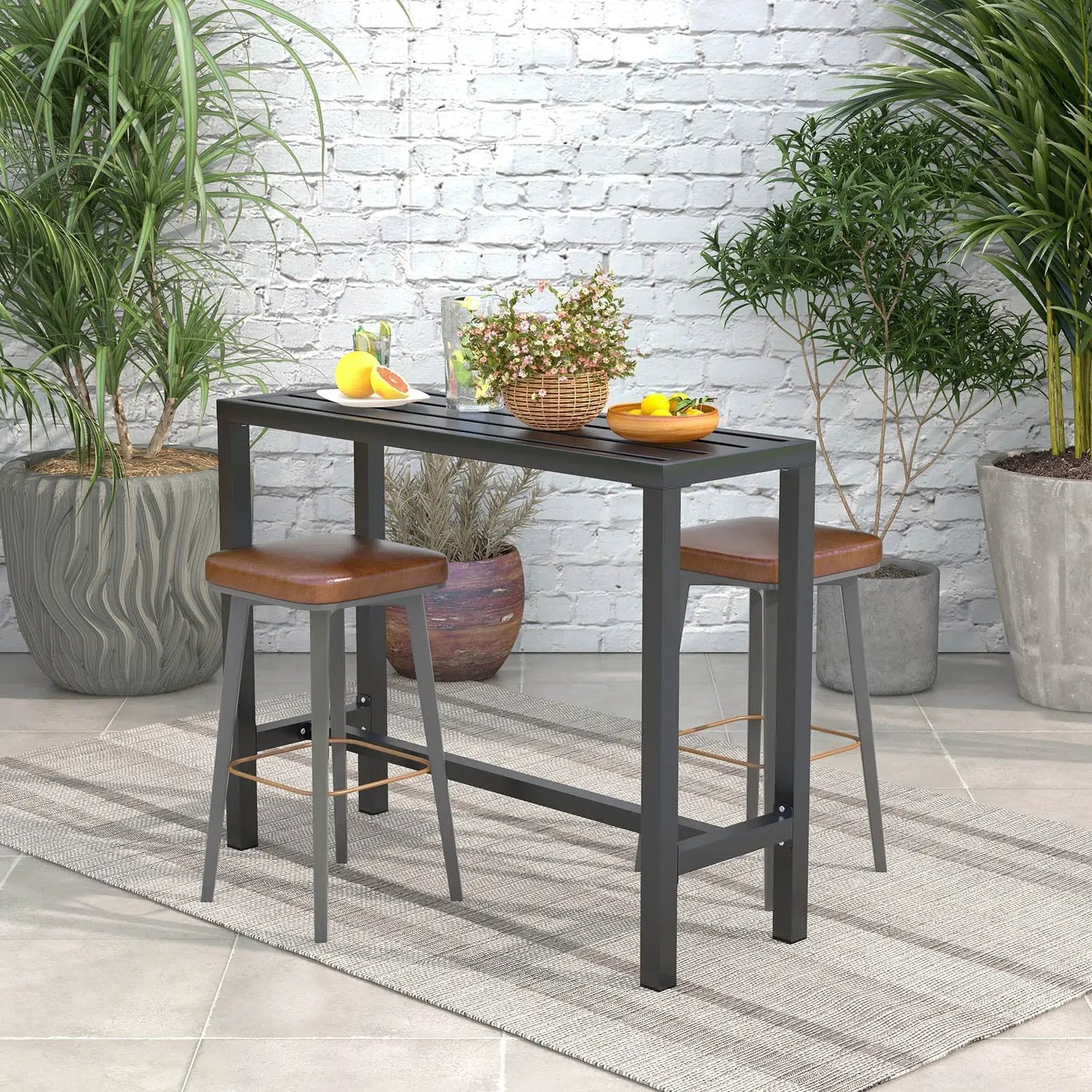 48/55 Inch Outdoor Bar Table with Waterproof Top and Heavy-duty Metal Frame by DirectDeals
