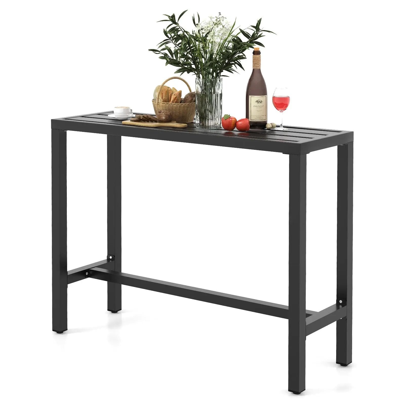 48/55 Inch Outdoor Bar Table with Waterproof Top and Heavy-duty Metal Frame by DirectDeals