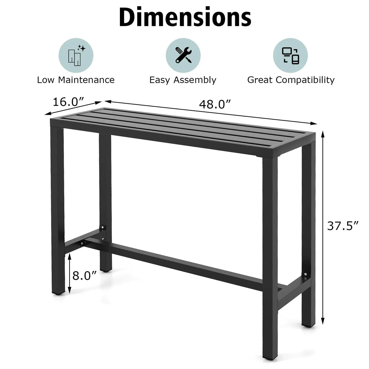 48/55 Inch Outdoor Bar Table with Waterproof Top and Heavy-duty Metal Frame, photo 5 of 9