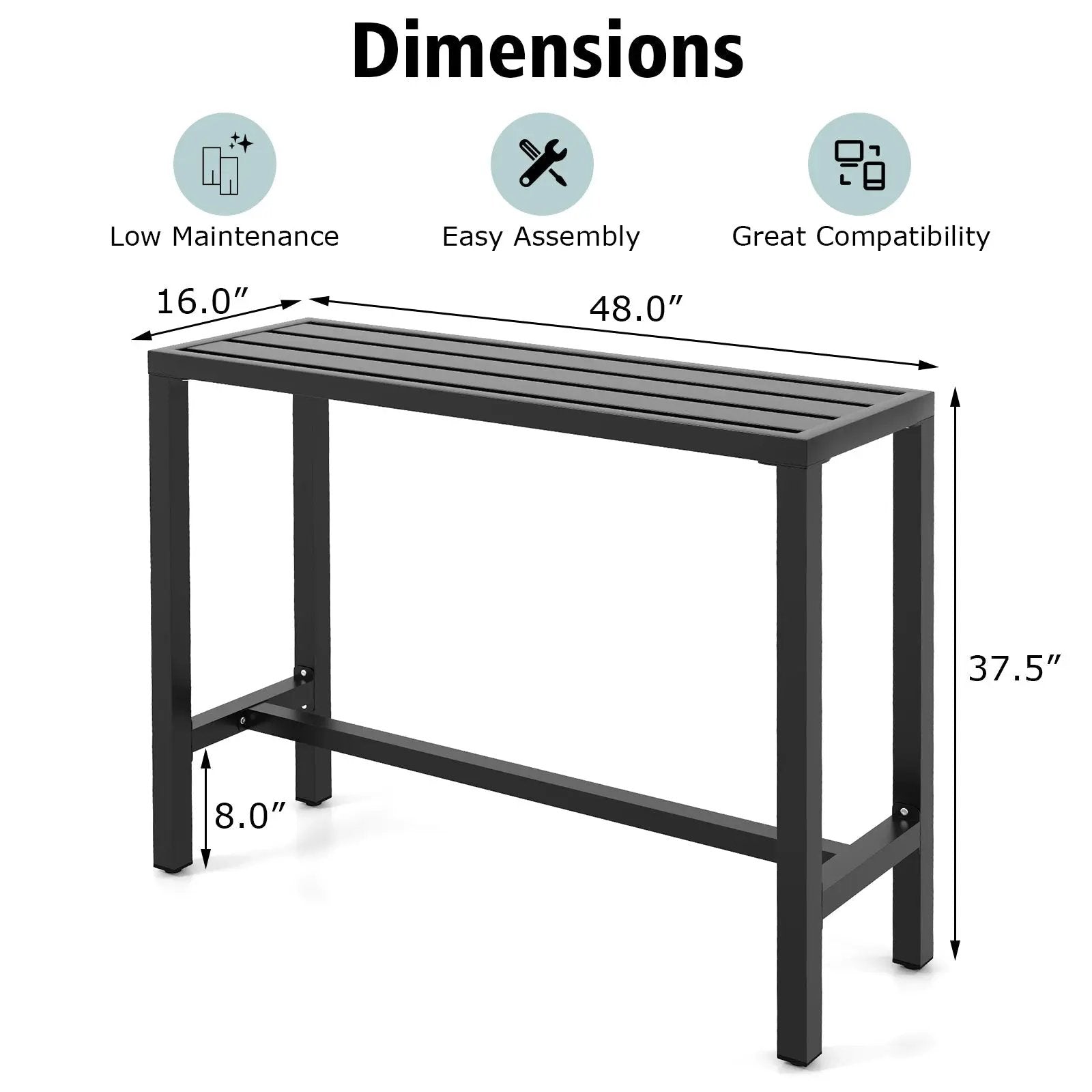 48/55 Inch Outdoor Bar Table with Waterproof Top and Heavy-duty Metal Frame by DirectDeals
