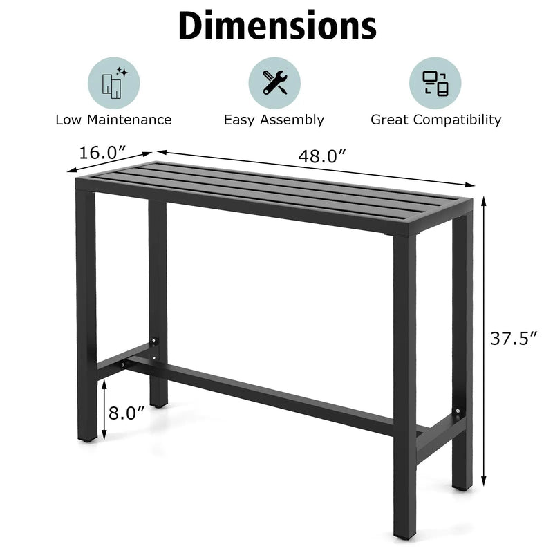 48/55 Inch Outdoor Bar Table with Waterproof Top and Heavy-duty Metal Frame by DirectDeals