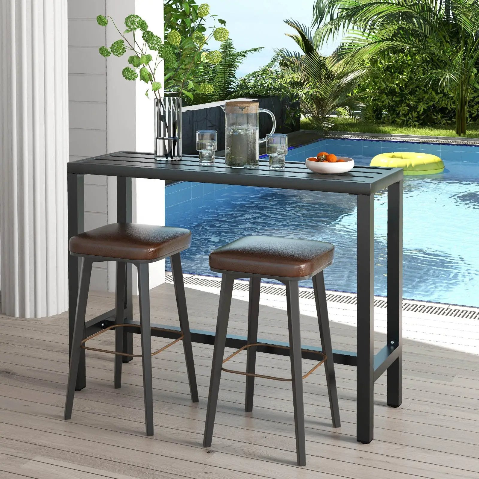 48/55 Inch Outdoor Bar Table with Waterproof Top and Heavy-duty Metal Frame by DirectDeals