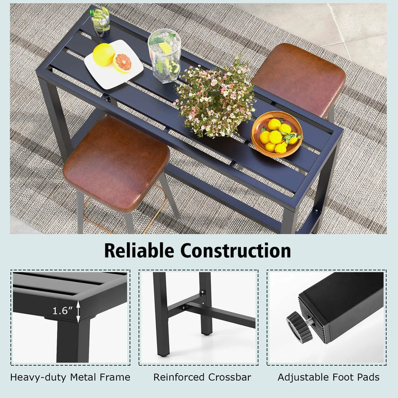 48/55 Inch Outdoor Bar Table with Waterproof Top and Heavy-duty Metal Frame by DirectDeals