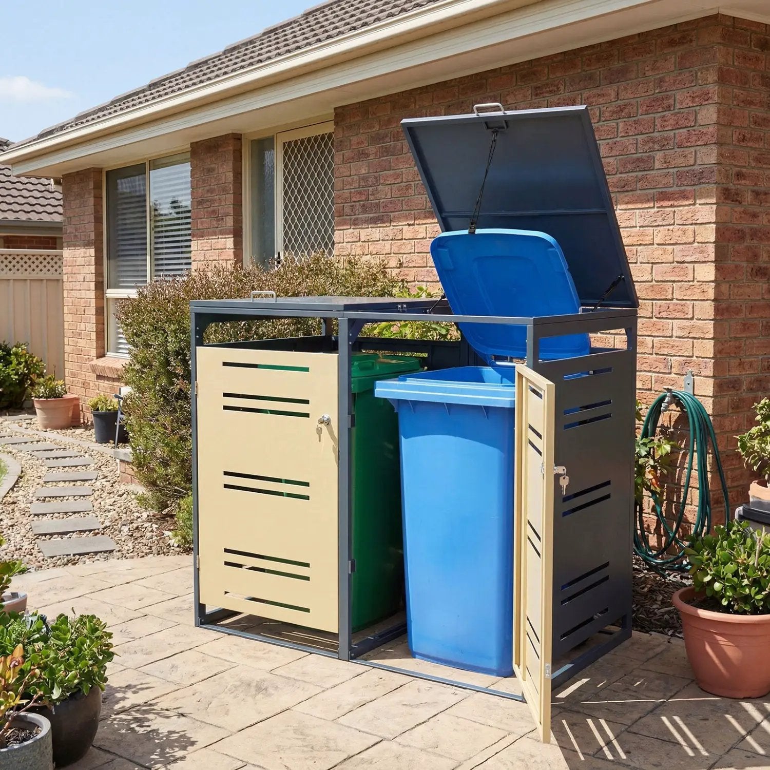 Outdoor Metal Garbage Bin Storage Shed for 2 Trash Cans by DirectDeals