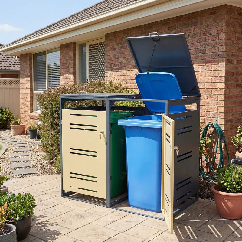 Outdoor Metal Garbage Bin Storage Shed for 2 Trash Cans by DirectDeals