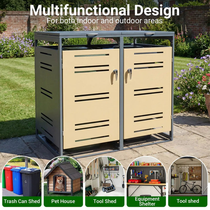 Outdoor Metal Garbage Bin Storage Shed for 2 Trash Cans by DirectDeals