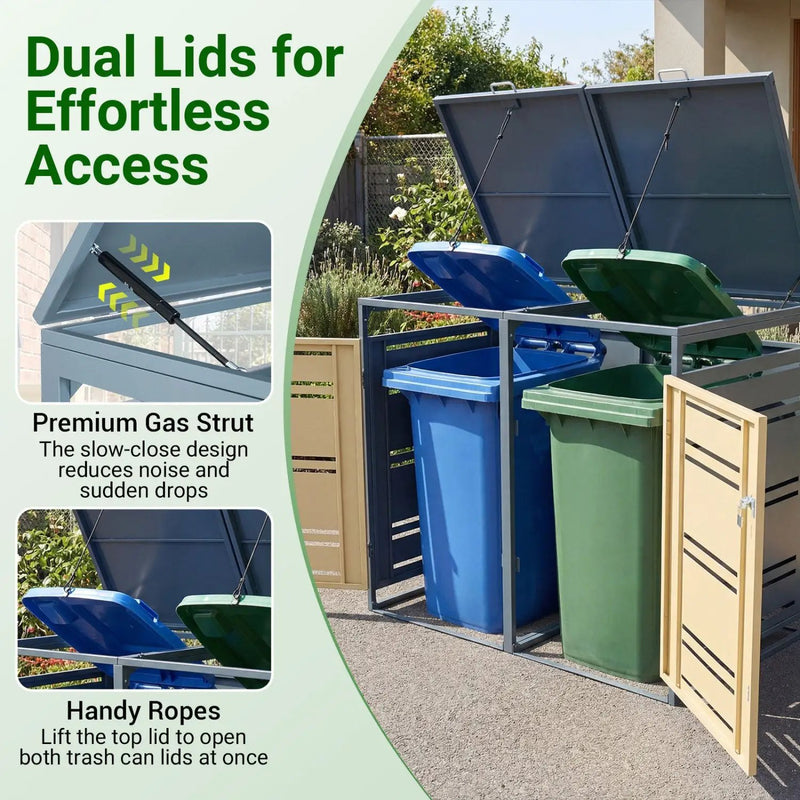 Outdoor Metal Garbage Bin Storage Shed for 2 Trash Cans by DirectDeals
